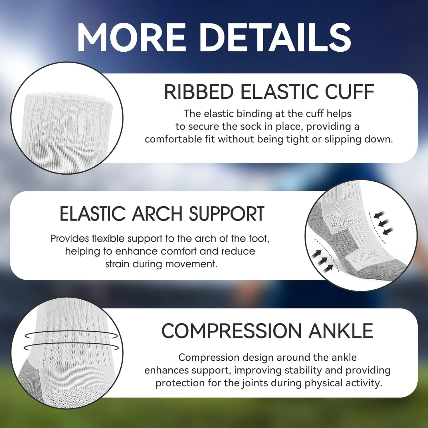 likloks Light Compression Socks (8-15 mmHg) - Cushioned, Arch Support, Breathable - Crew/Over-the-Calf/Knee High - 3 Pairs