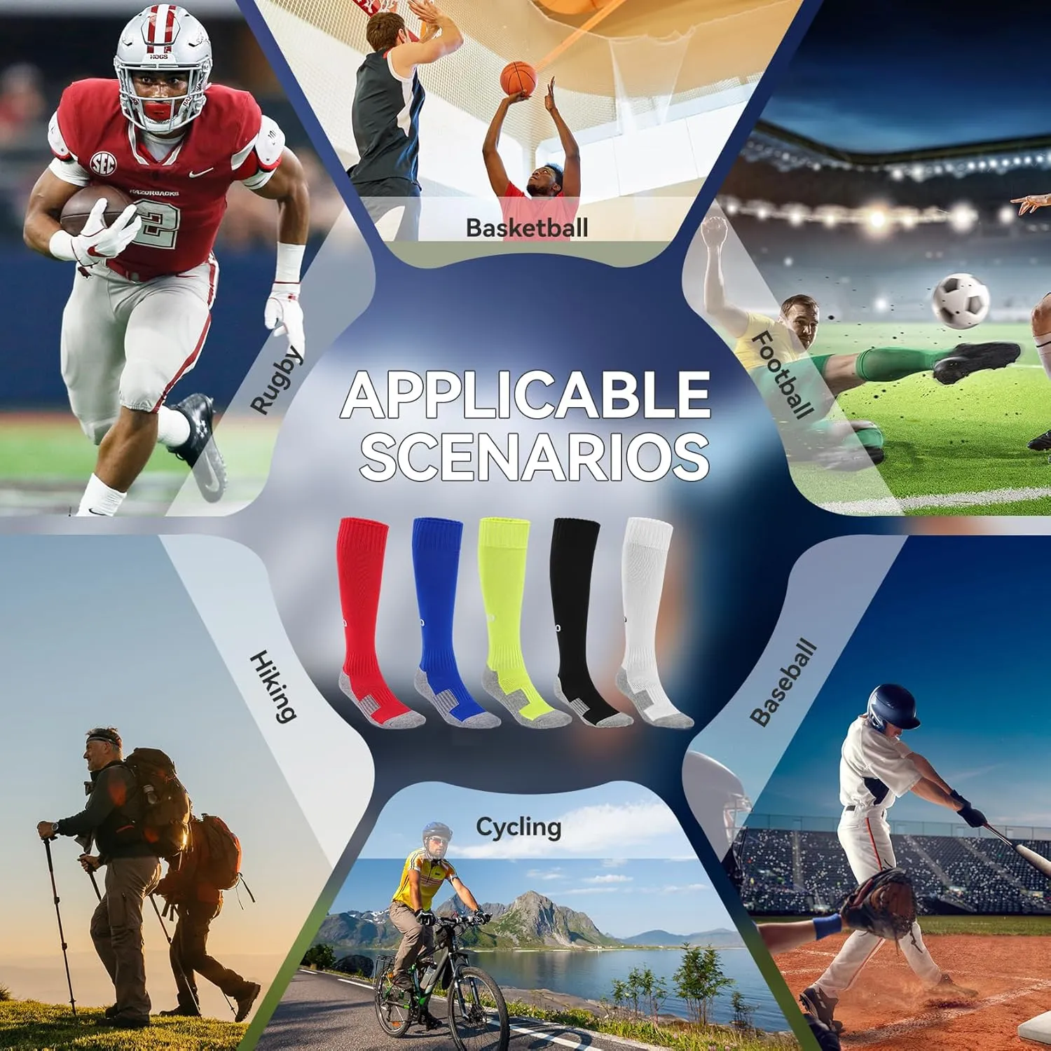 likloks Light Compression Socks (8-15 mmHg) - Cushioned, Arch Support, Breathable - Crew/Over-the-Calf/Knee High - 3 Pairs