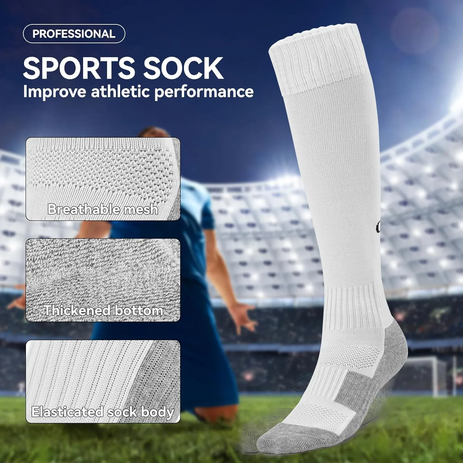 likloks Light Compression Socks (8-15 mmHg) - Cushioned, Arch Support, Breathable - Crew/Over-the-Calf/Knee High - 3 Pairs