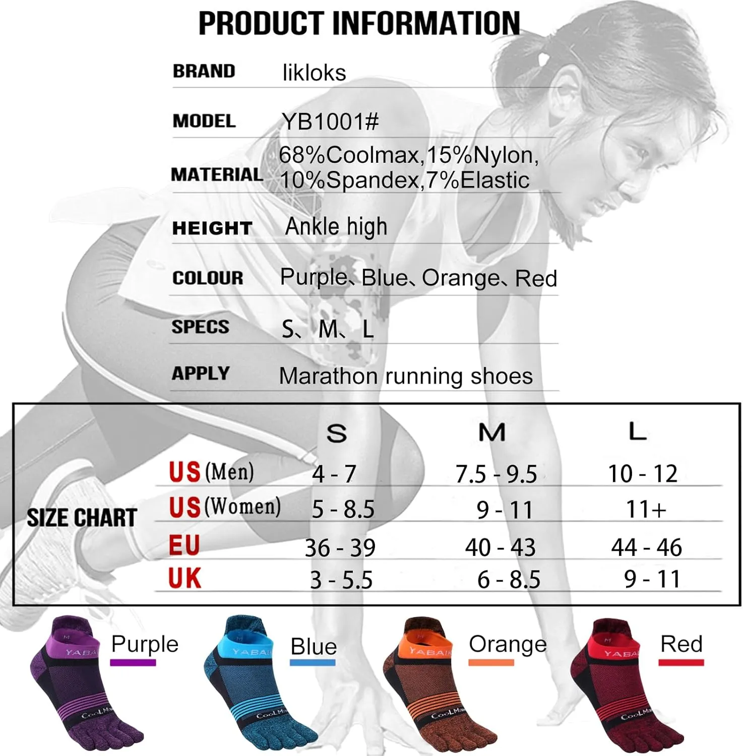 likloks Toe Socks for Women and Men - Athletic Running Coolmax Five Finger Ankle Socks - Soft Comfortable and Breathable