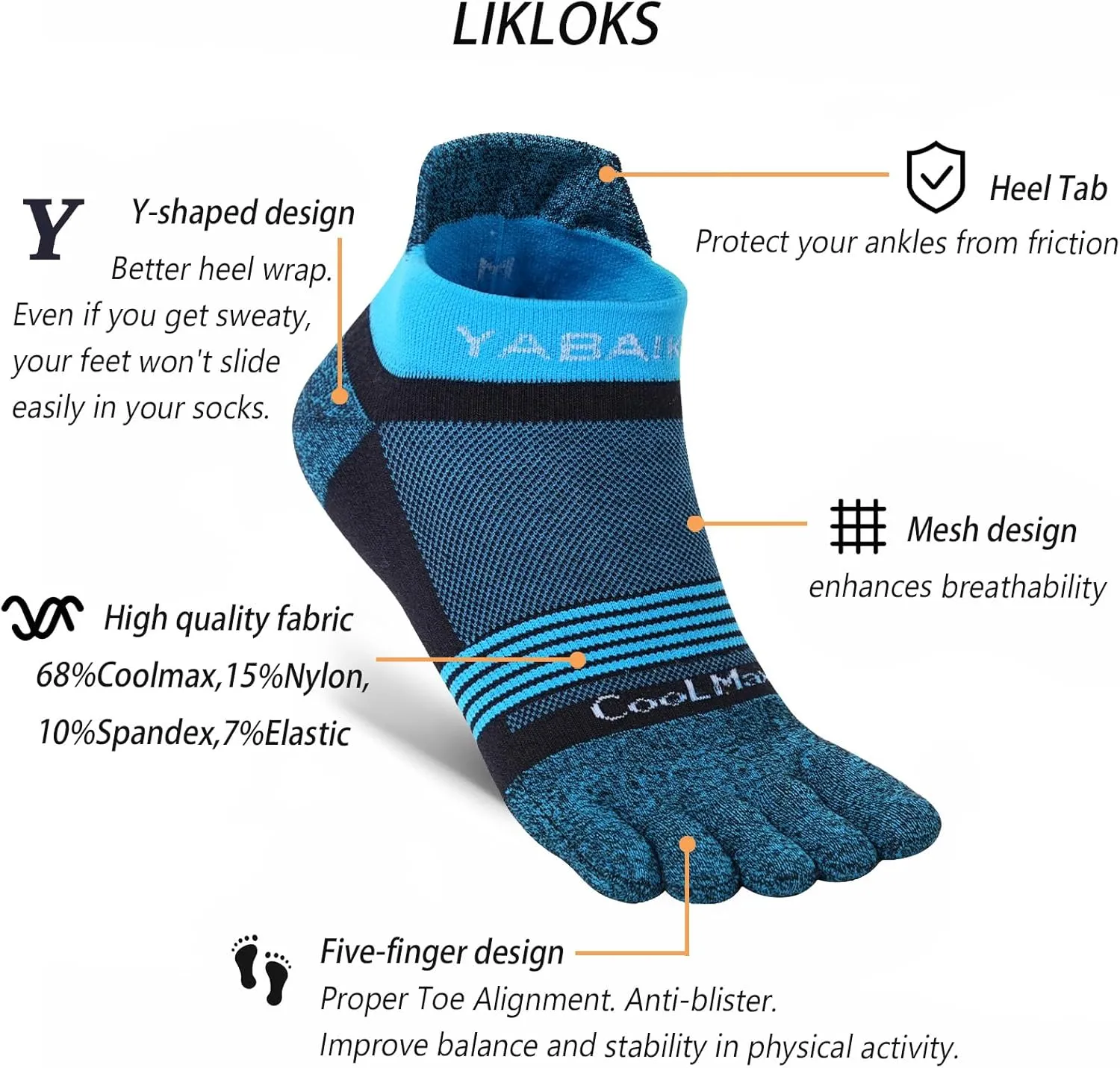 likloks Toe Socks for Women and Men - Athletic Running Coolmax Five Finger Ankle Socks - Soft Comfortable and Breathable
