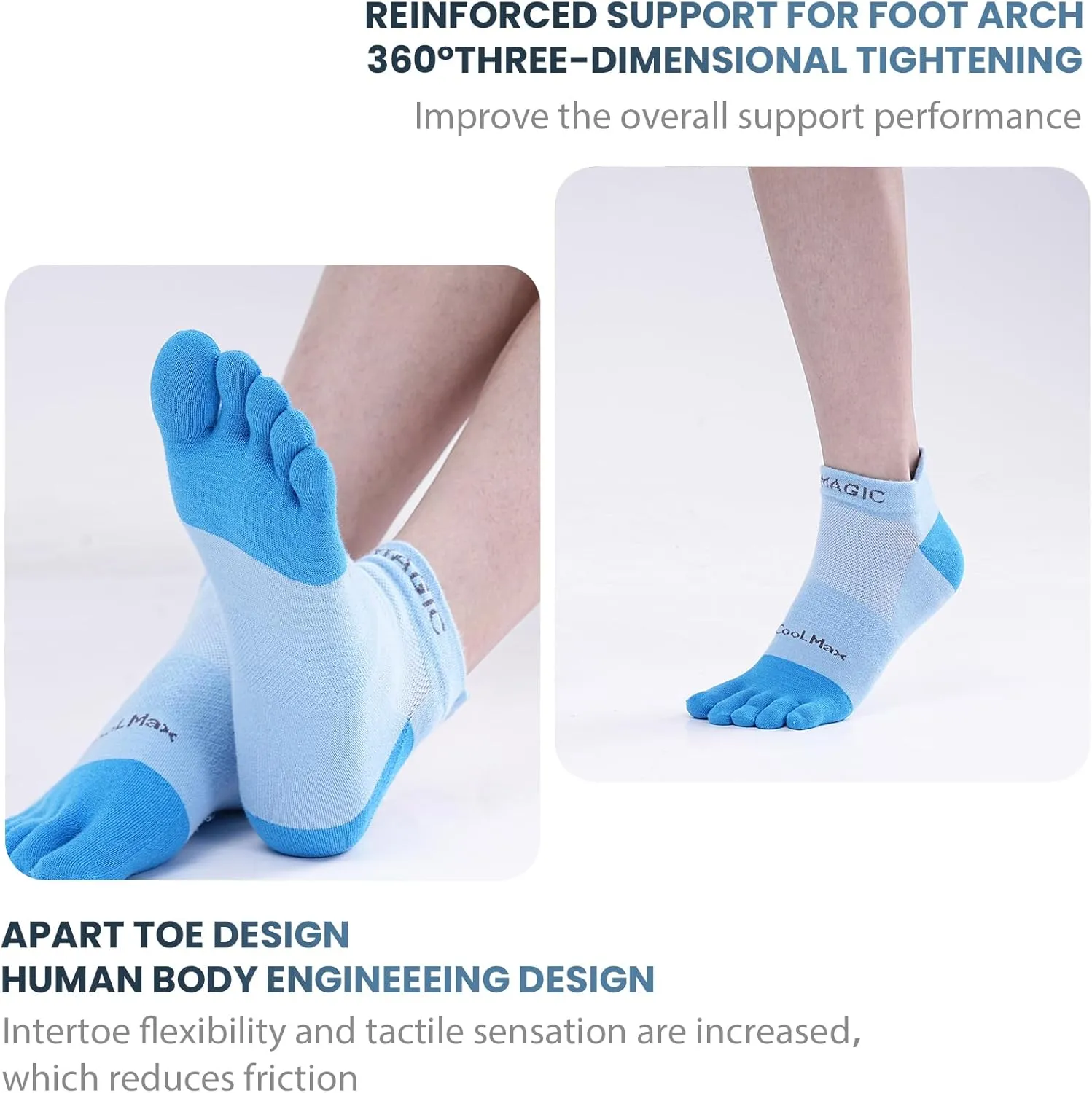 likloks Toe Socks for Women and Men - Athletic Running Coolmax Five Finger Ankle Socks - Soft Comfortable and Breathable
