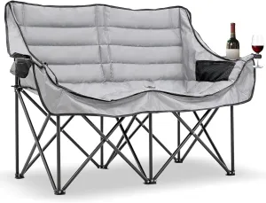 LILYPELLE Oversized Double Camping Chair, 2 Person Camping Chair Loveseat, Heavy Duty Padded Camping Couch, Portable Folding Chair w/Carry Bag Steel Frame for Camp Lawn Picnic Sports