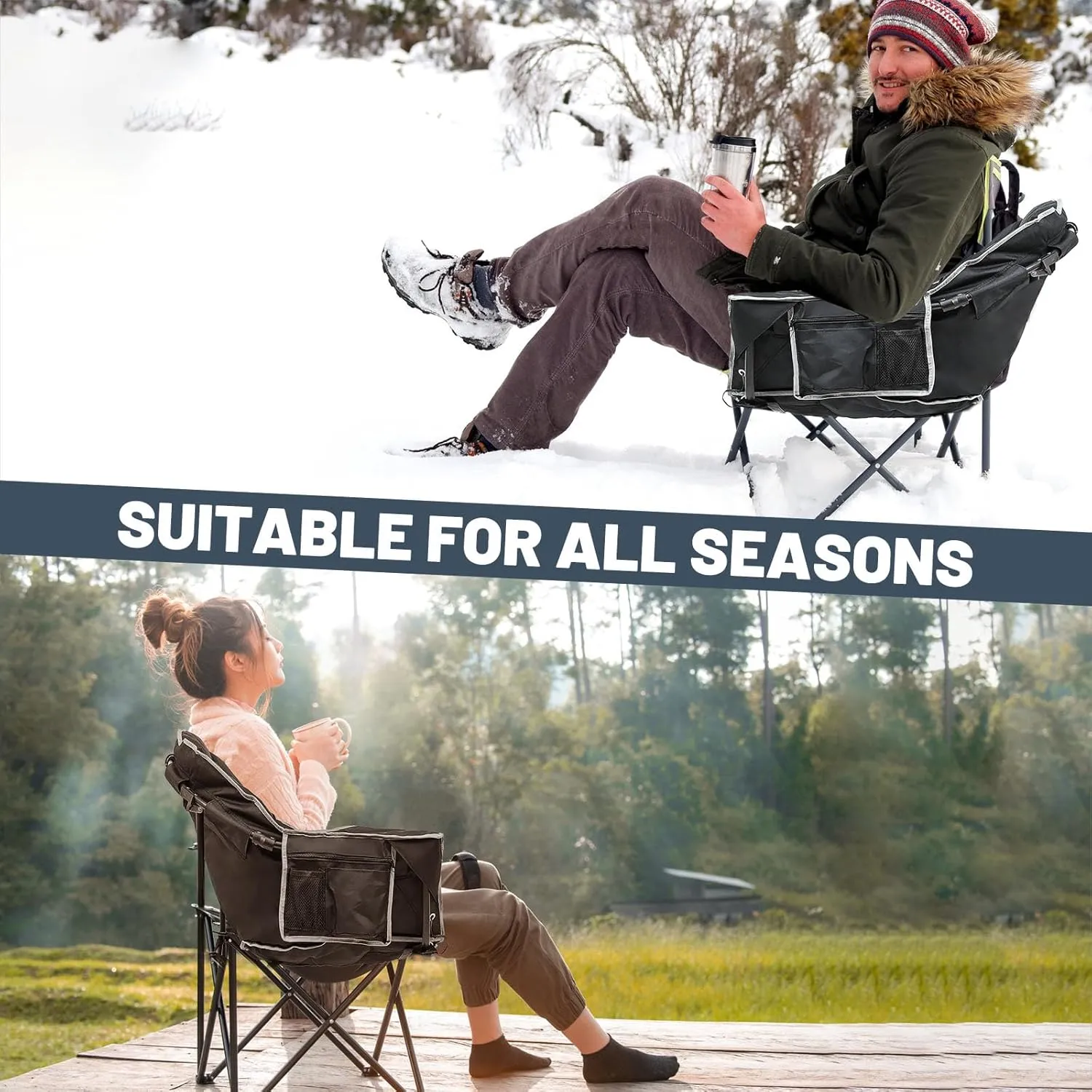 LILYPELLE Oversized Heated Camping Chair, Patio Lounge Chairs with 3 Heat Levels, Portable Folding Heated Chair Round Moon Saucer Folding Lawn Chair Outdoor Chair for Camping, Lounge Patio
