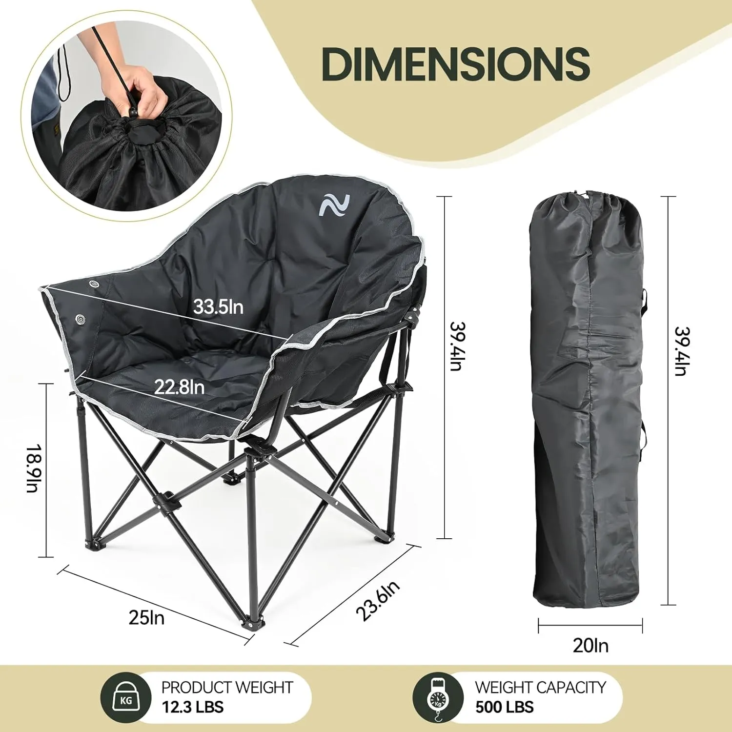 LILYPELLE Oversized Heated Camping Chair, Patio Lounge Chairs with 3 Heat Levels, Portable Folding Heated Chair Round Moon Saucer Folding Lawn Chair Outdoor Chair for Camping, Lounge Patio