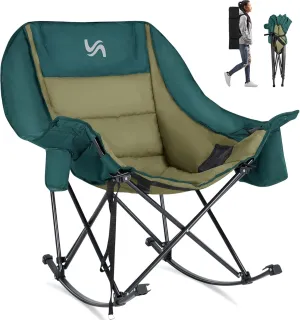 LILYPELLE Oversized Rocking Camping Chair, Fully Padded Patio Chair with Cooler Bag and Side Pocket, High Back Portable Lawn Recliner Rocker Chairs for Camp, Patio, Supports 400 lbs