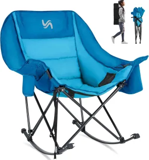 LILYPELLE Oversized Rocking Camping Chair, Fully Padded Patio Chair with Cooler Bag and Side Pocket, High Back Portable Lawn Recliner Rocker Chairs for Camp, Patio, Supports 400 lbs