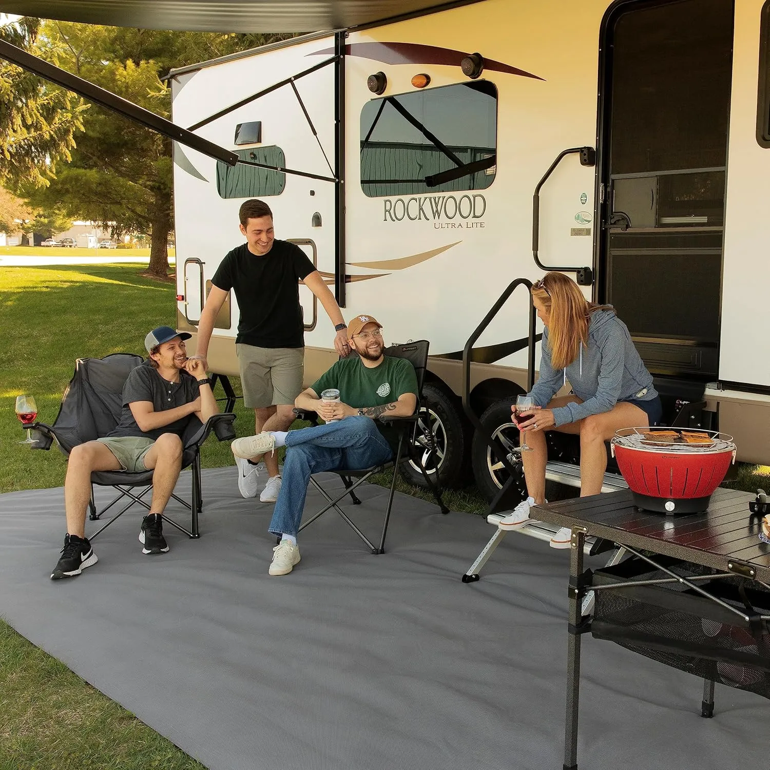 Lippert Big Bear Club Camping Chair - Dark Grey, Comfortable Foldable Chair, Oversized Pillow Cushions, Dual Cupholders, Powder Coated Steel, 600D Polyester Fabric, 400 lb. Capacity, 2022114815