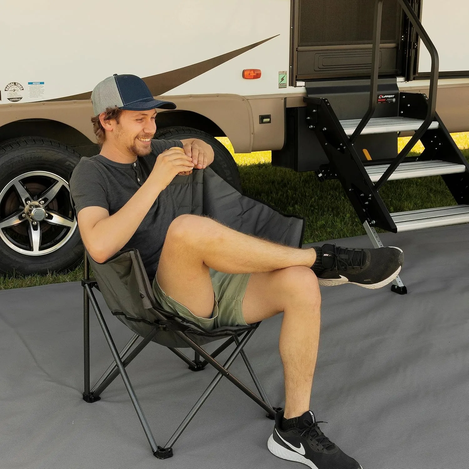 Lippert Campfire Barrel Chair - Dark Grey, Comfortable Barrel Shape, High-Loft Cushioning, Foldable, Powder Coated Steel, Lightweight, Durable Polyester or Oxford Outdoor Fabrics, 2022114800