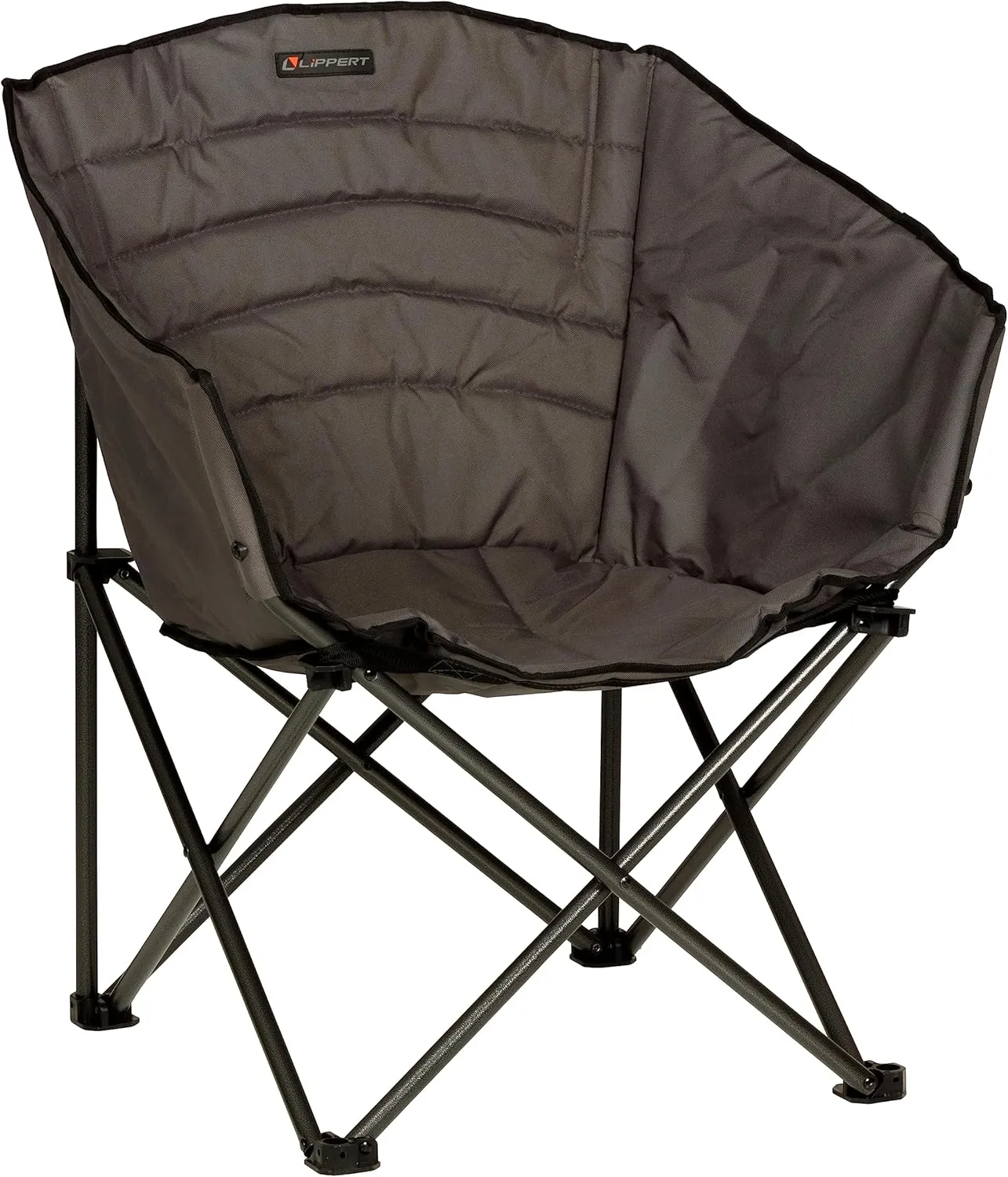 Lippert Campfire Barrel Chair - Dark Grey, Comfortable Barrel Shape, High-Loft Cushioning, Foldable, Powder Coated Steel, Lightweight, Durable Polyester or Oxford Outdoor Fabrics, 2022114800