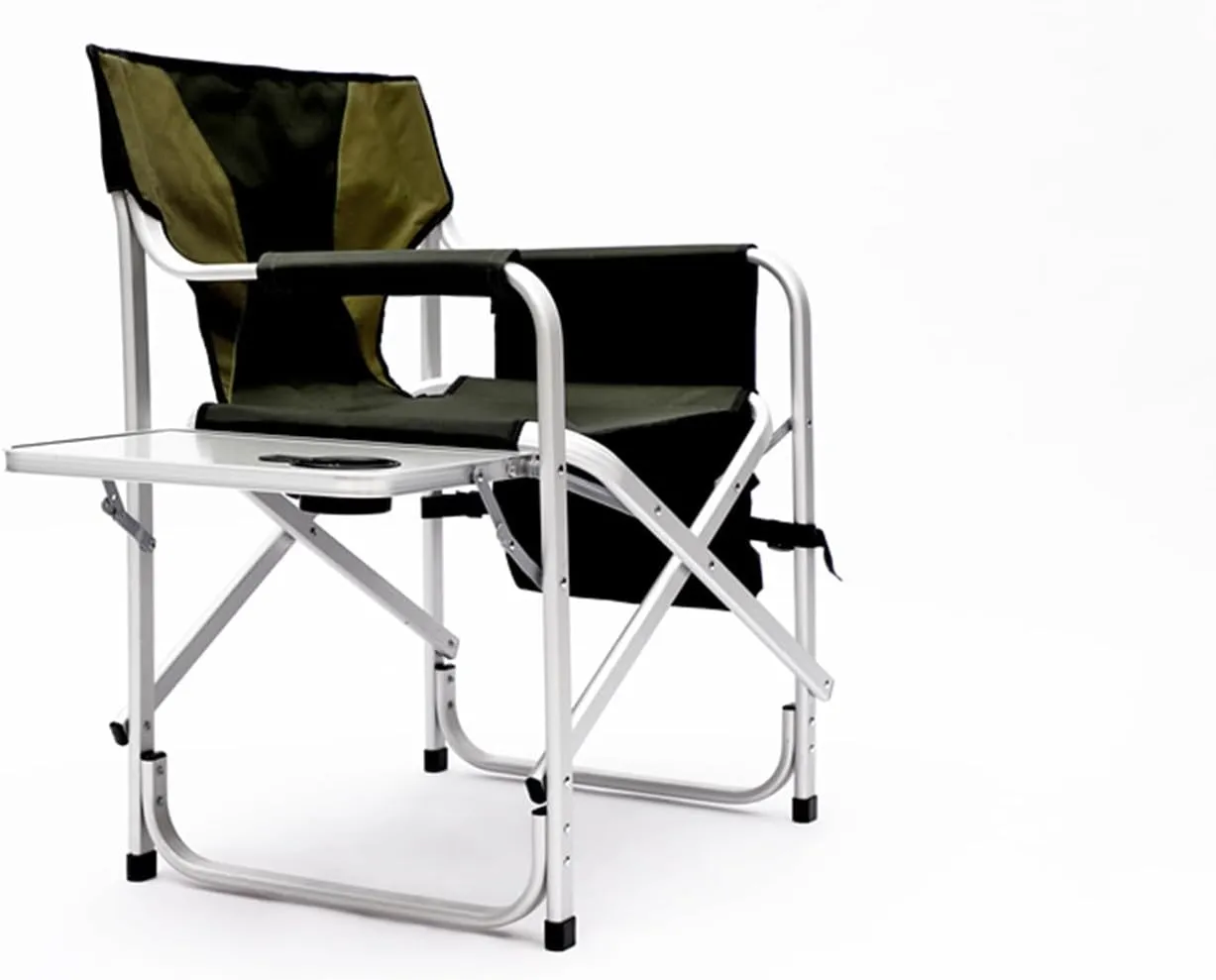 LLS Padded Folding Outdoor Chair with Side Table and Storage Pockets, Lightweight Oversized Camping Chair Directors Chair for Indoor, Outdoor Camping, Picnics and Fishing, Green (2pcs)