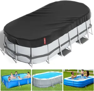LXKCKJ Rectangular Pool Cover for Above Ground Pools, Solar Oval Pool Covers for Rectangular Frame Pools, Heavy Duty Winter Cover Ideal for Waterproof and Dustproof (12x18 FT, Black)