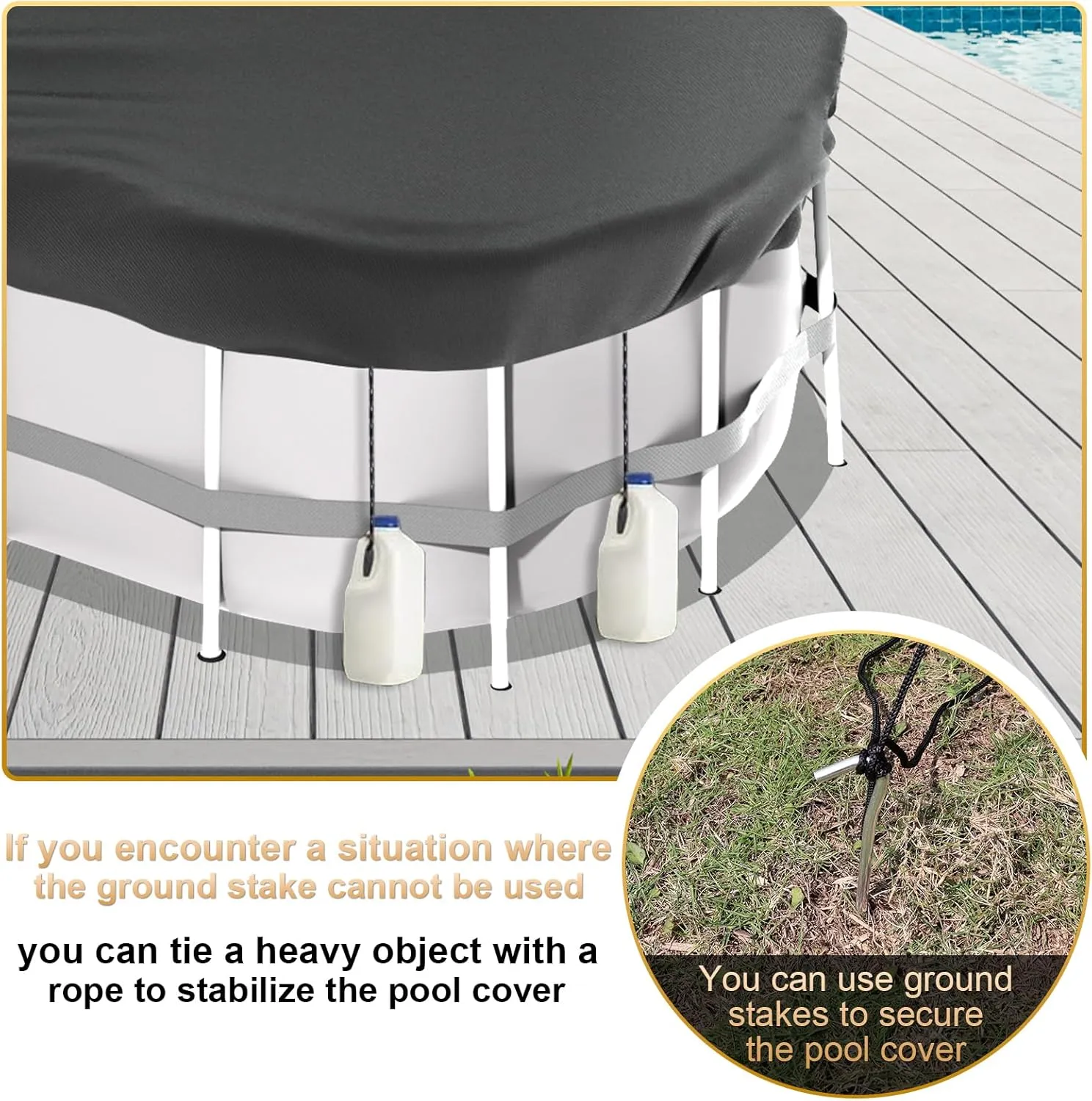 LXKCKJ Rectangular Pool Cover for Above Ground Pools, Solar Oval Pool Covers for Rectangular Frame Pools, Heavy Duty Winter Cover Ideal for Waterproof and Dustproof (12x18 FT, Black)