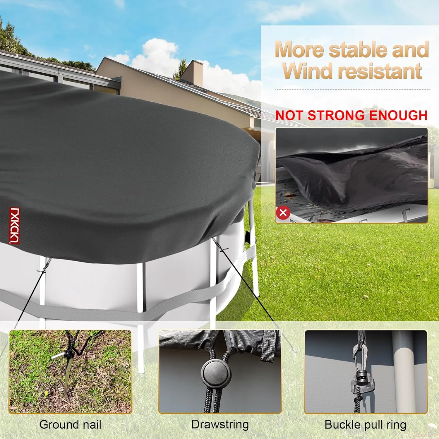 LXKCKJ Rectangular Pool Cover for Above Ground Pools, Solar Oval Pool Covers for Rectangular Frame Pools, Heavy Duty Winter Cover Ideal for Waterproof and Dustproof (12x18 FT, Black)