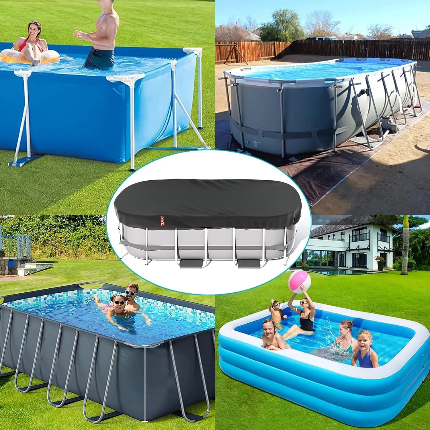 LXKCKJ Rectangular Pool Cover for Above Ground Pools, Solar Oval Pool Covers for Rectangular Frame Pools, Heavy Duty Winter Cover Ideal for Waterproof and Dustproof (12x18 FT, Black)