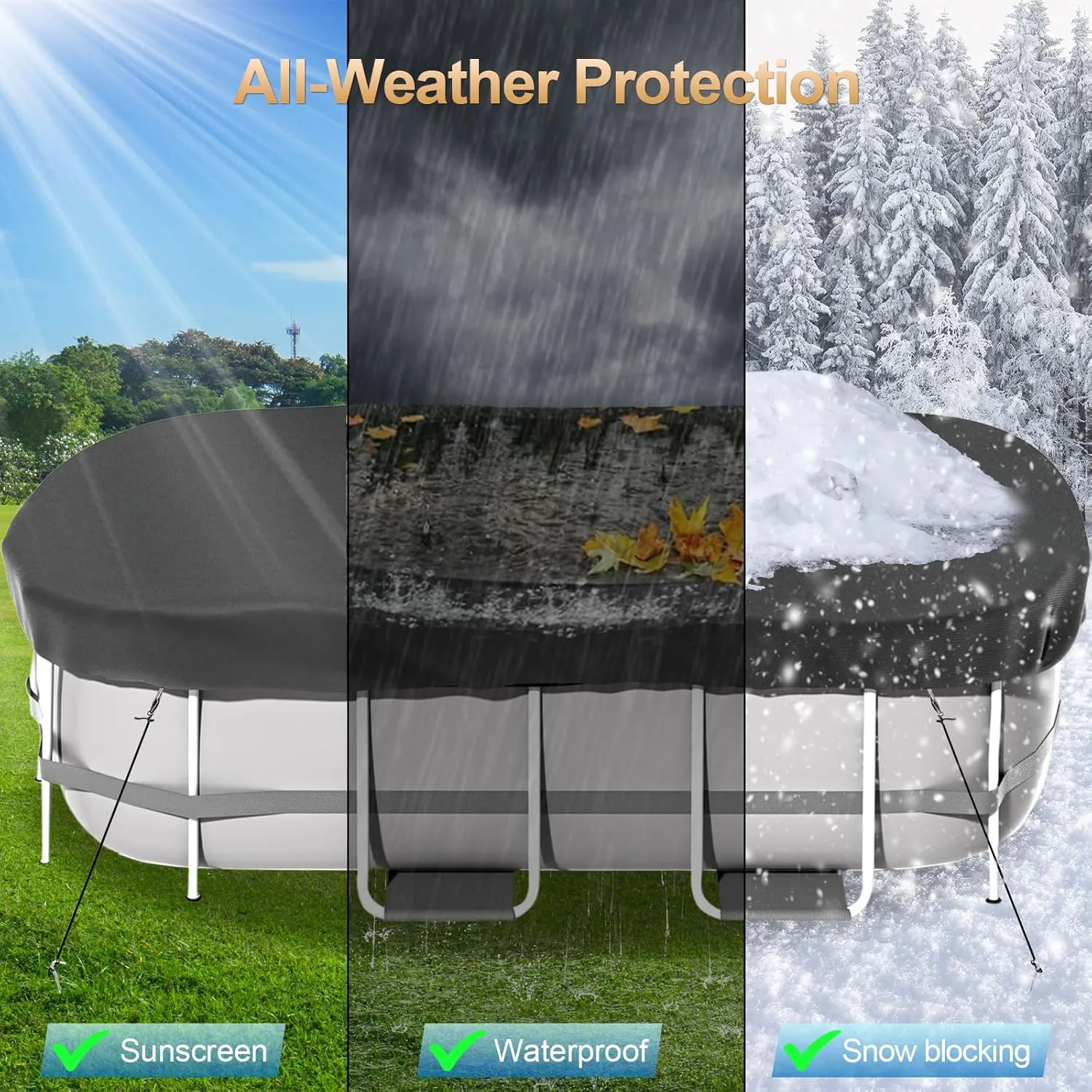 LXKCKJ Rectangular Pool Cover for Above Ground Pools, Solar Oval Pool Covers for Rectangular Frame Pools, Heavy Duty Winter Cover Ideal for Waterproof and Dustproof (12x18 FT, Black)