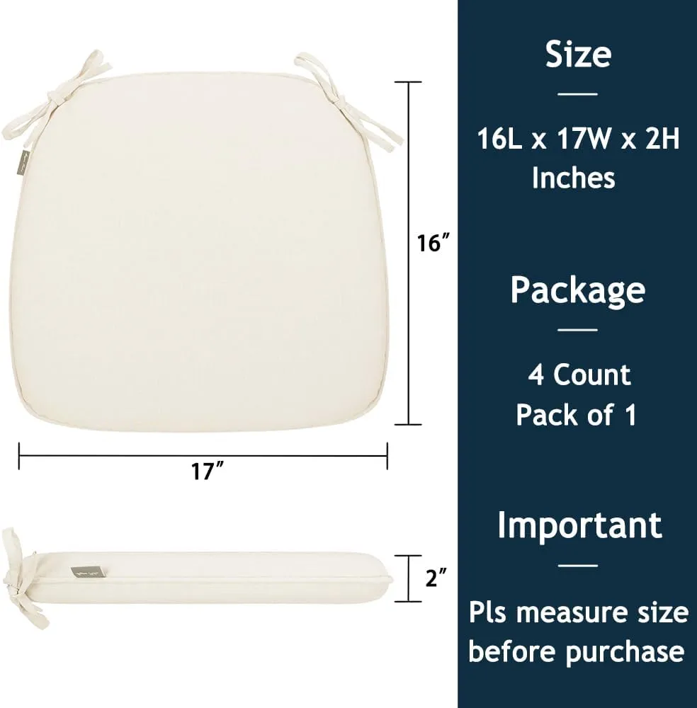 Magpie Fabrics 17"x16"x2" U-Shape Chair Cushions with Ties 4 Count, Outdoor Indoor Waterproof All Weather Seat Pads Decoration for Patio Garden Dining Office - Cream Beige