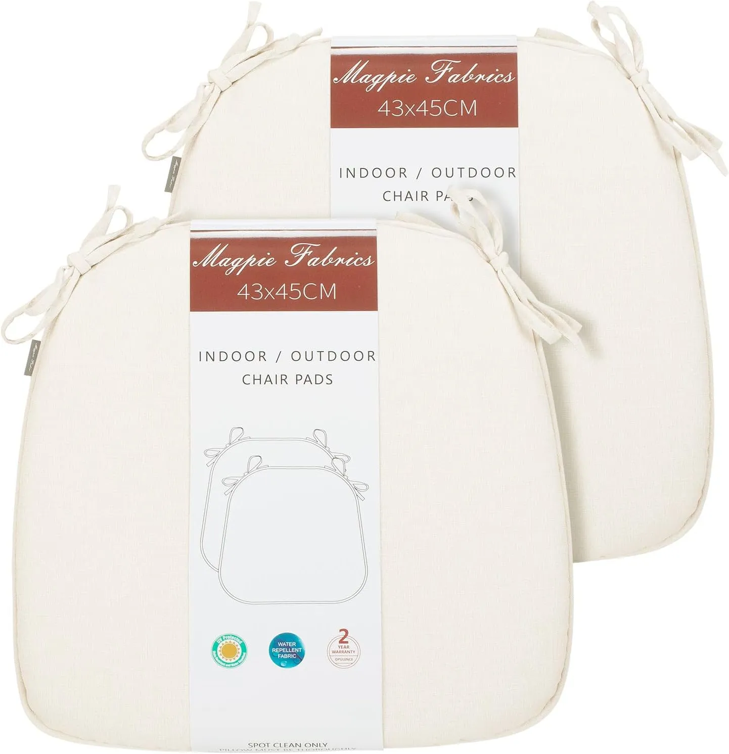 Magpie Fabrics 17"x16"x2" U-Shape Chair Cushions with Ties 4 Count, Outdoor Indoor Waterproof All Weather Seat Pads Decoration for Patio Garden Dining Office - Cream Beige