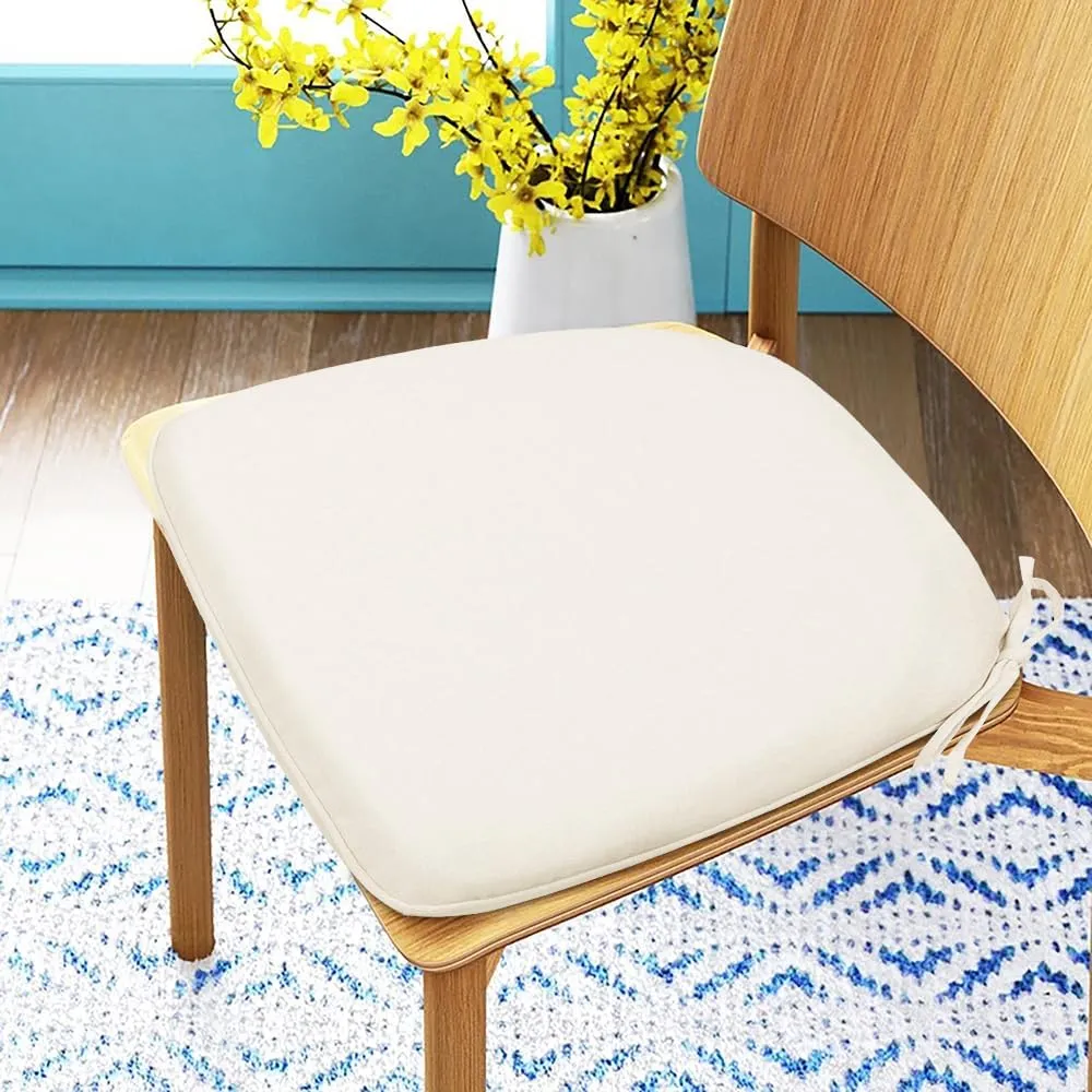 Magpie Fabrics 17"x16"x2" U-Shape Chair Cushions with Ties 4 Count, Outdoor Indoor Waterproof All Weather Seat Pads Decoration for Patio Garden Dining Office - Cream Beige