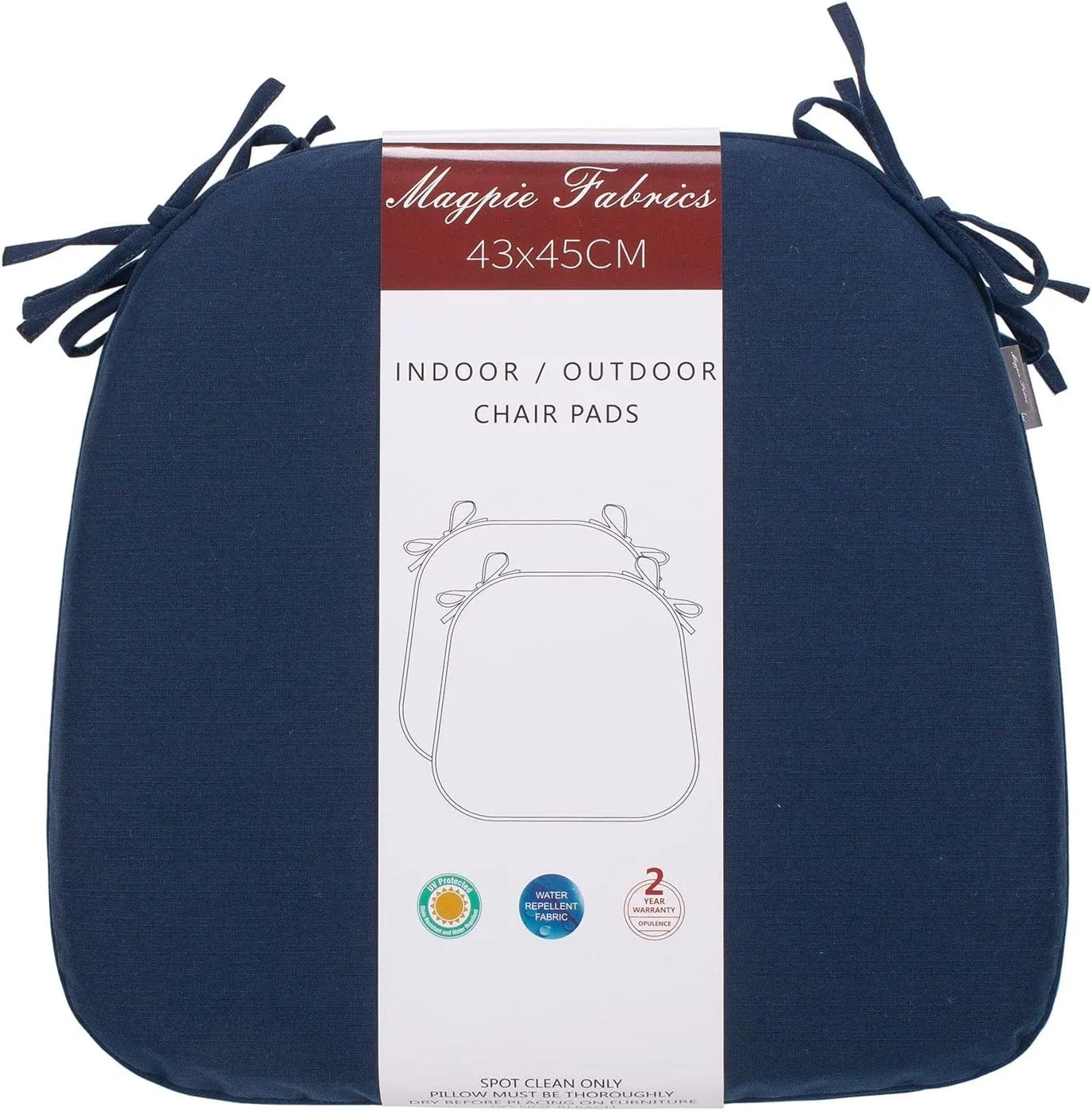 Magpie Fabrics 17"x16"x2" U-Shape Chair Cushions with Ties 4 Count, Outdoor Indoor Waterproof All Weather Seat Pads Decoration for Patio Garden Dining Office - Navy