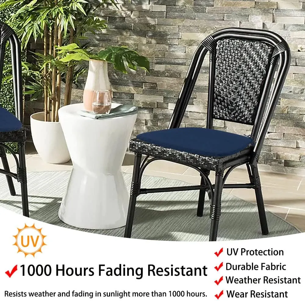 Magpie Fabrics 17"x16"x2" U-Shape Chair Cushions with Ties 4 Count, Outdoor Indoor Waterproof All Weather Seat Pads Decoration for Patio Garden Dining Office - Navy