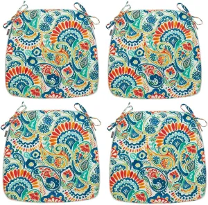 Magpie Fabrics 17"x16"x2" U-Shape Chair Cushions with Ties 4 Count, Outdoor Indoor Waterproof All Weather Seat Pads Decoration for Patio Garden Dining Office - Paisley Multi