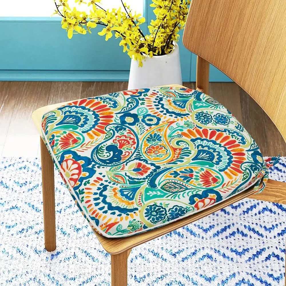 Magpie Fabrics 17"x16"x2" U-Shape Chair Cushions with Ties 4 Count, Outdoor Indoor Waterproof All Weather Seat Pads Decoration for Patio Garden Dining Office - Paisley Multi