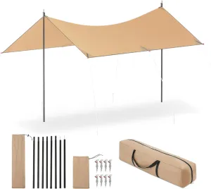 Magshion Camping Tarp with 2 Poles, Lightweight 13 x 9.5 ft. Multifunctional Waterproof Rain Fly, UV50  Outdoor Car Awning Sunshade Tarp Easy Set Up in Open Area