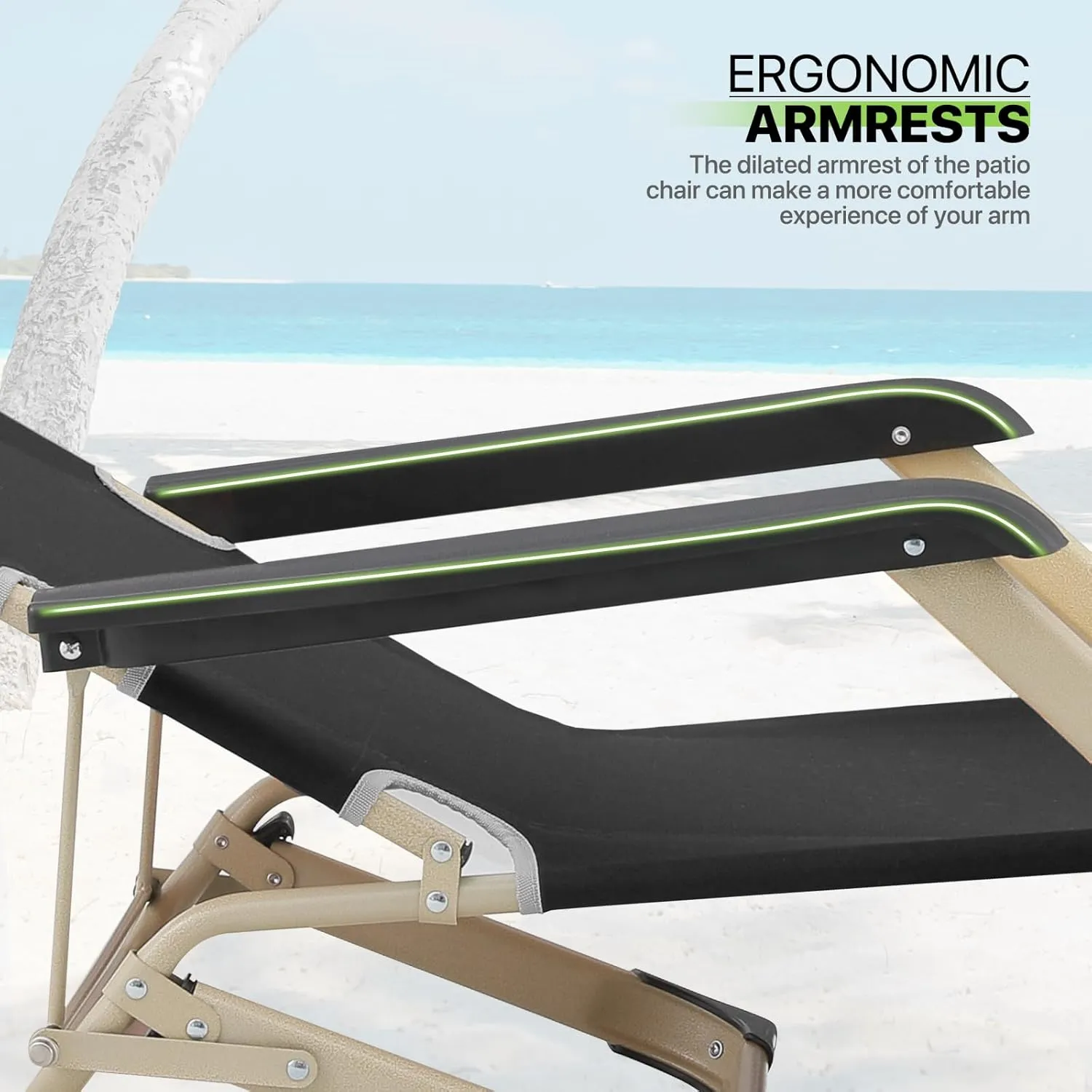 Magshion Folding Beach Lounge Chair 2 Pack Lawn Recliner Folding Portable Chaise Lounge Patio Chairs with Adjustable Headrest for Poolside Backyard Beach, 300 lbs (Black)