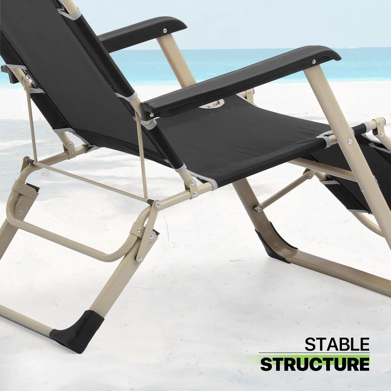Magshion Folding Beach Lounge Chair 2 Pack Lawn Recliner Folding Portable Chaise Lounge Patio Chairs with Adjustable Headrest for Poolside Backyard Beach, 300 lbs (Black)