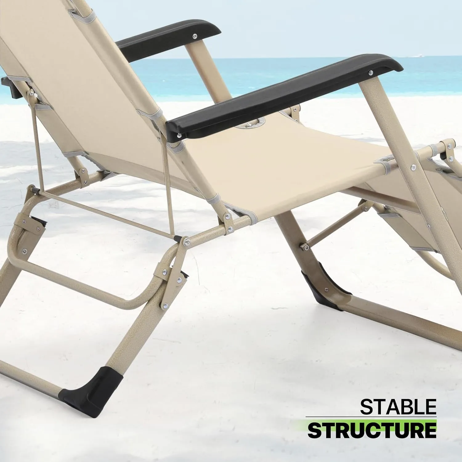 Magshion Patio Outdoor Lounge Chairs 2 Pack Reclining Folding Breathable Backrest Chair Lawn Lounge Chair with Adjustable Headrest for Deck Beach Yard and Beach, 300 lbs (Cream)