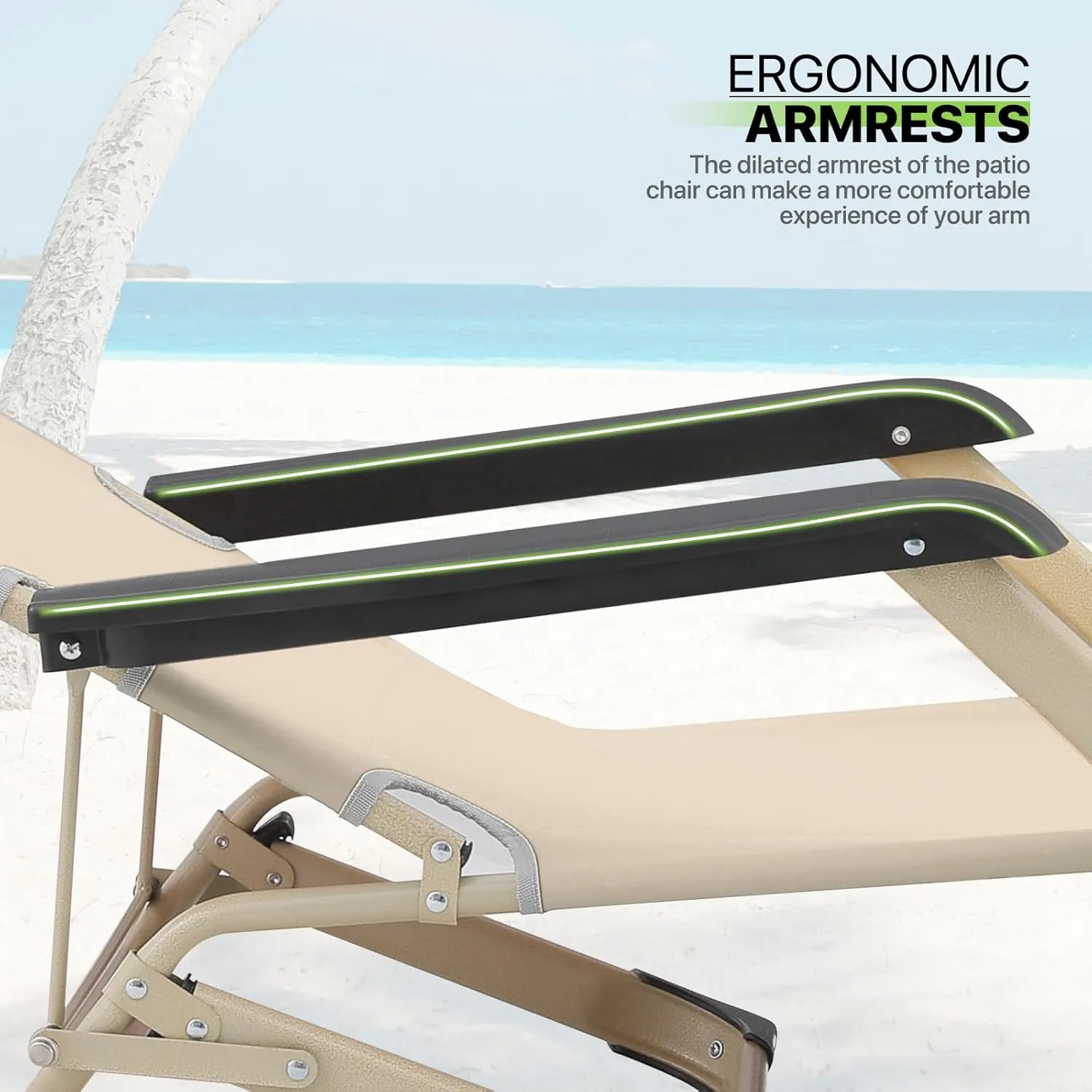 Magshion Patio Outdoor Lounge Chairs 2 Pack Reclining Folding Breathable Backrest Chair Lawn Lounge Chair with Adjustable Headrest for Deck Beach Yard and Beach, 300 lbs (Cream)