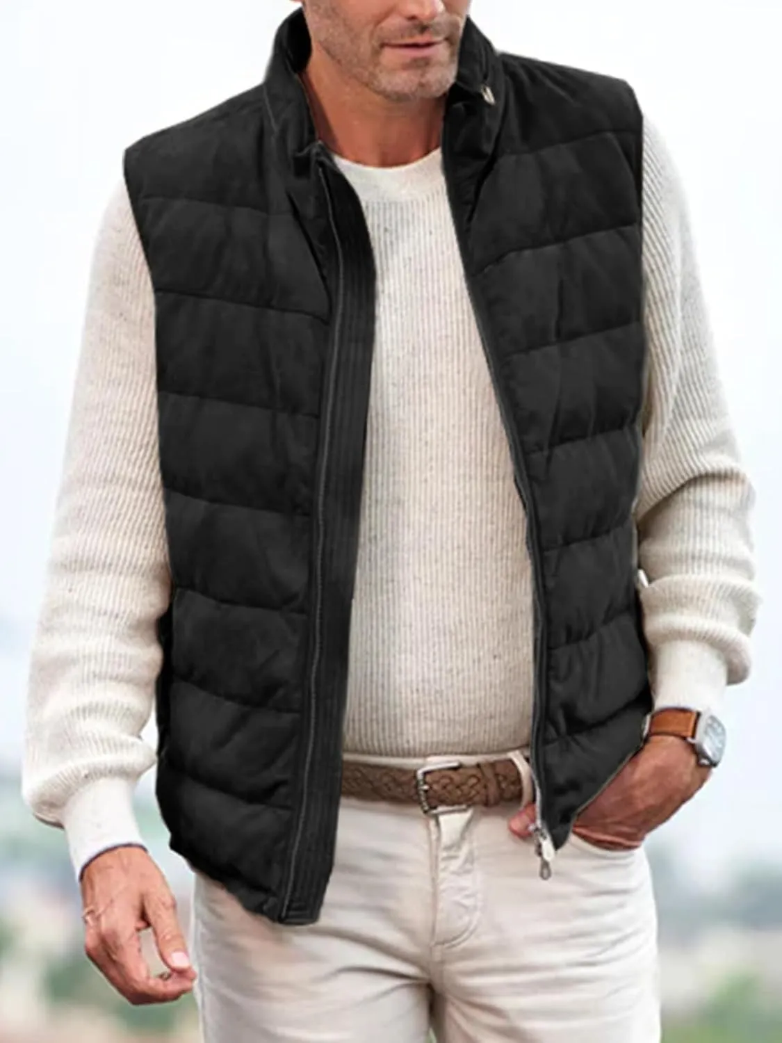 Makkrom Mens Padded Puffer Vest Outdoor Coat Casual Zipper Stand Collar Outwear Thick Waistcoat Sleeveless Jacket