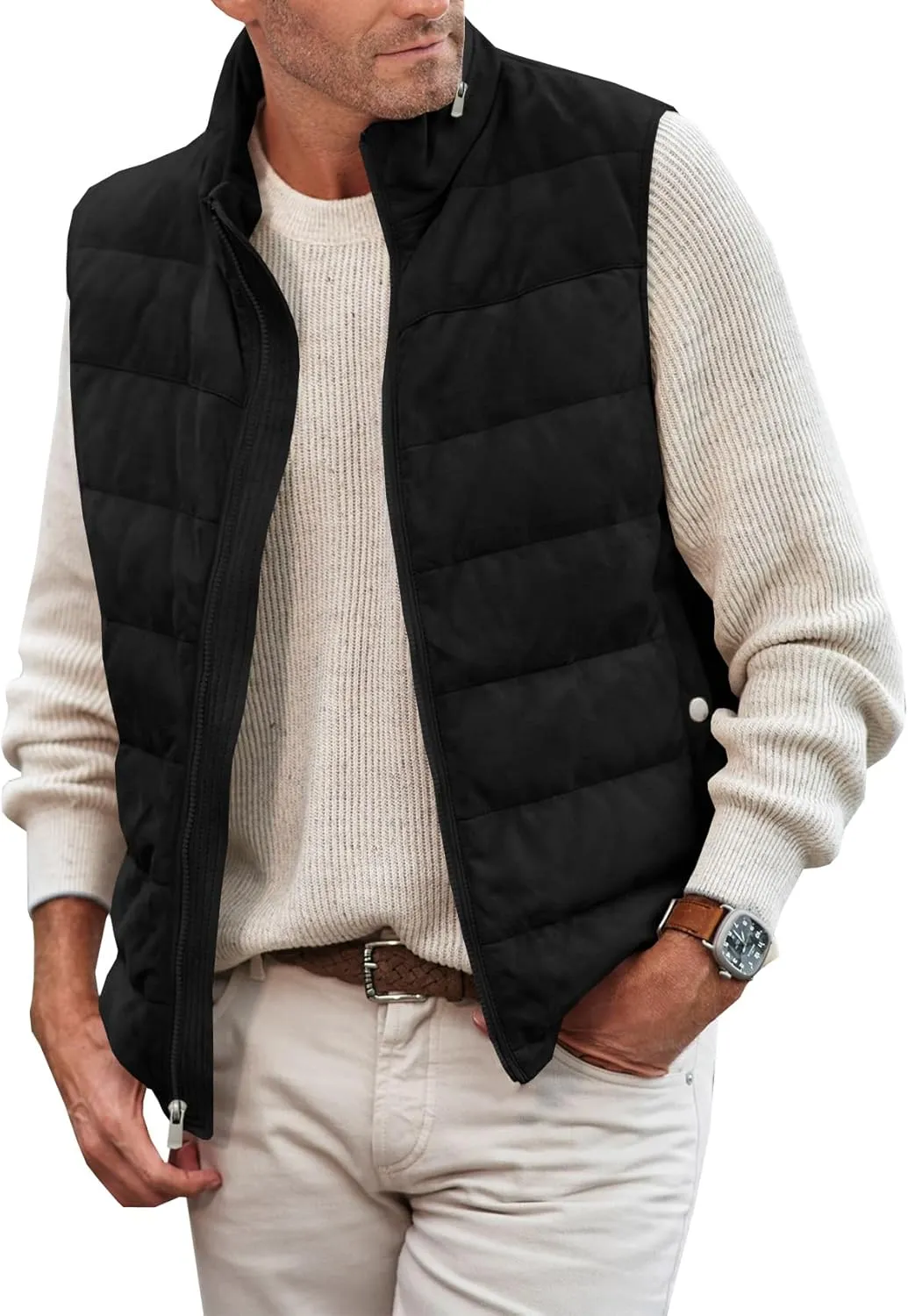 Makkrom Mens Padded Puffer Vest Outdoor Coat Casual Zipper Stand Collar Outwear Thick Waistcoat Sleeveless Jacket