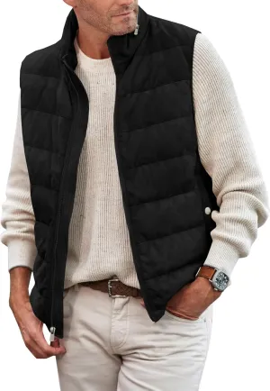 Makkrom Mens Padded Puffer Vest Outdoor Coat Casual Zipper Stand Collar Outwear Thick Waistcoat Sleeveless Jacket