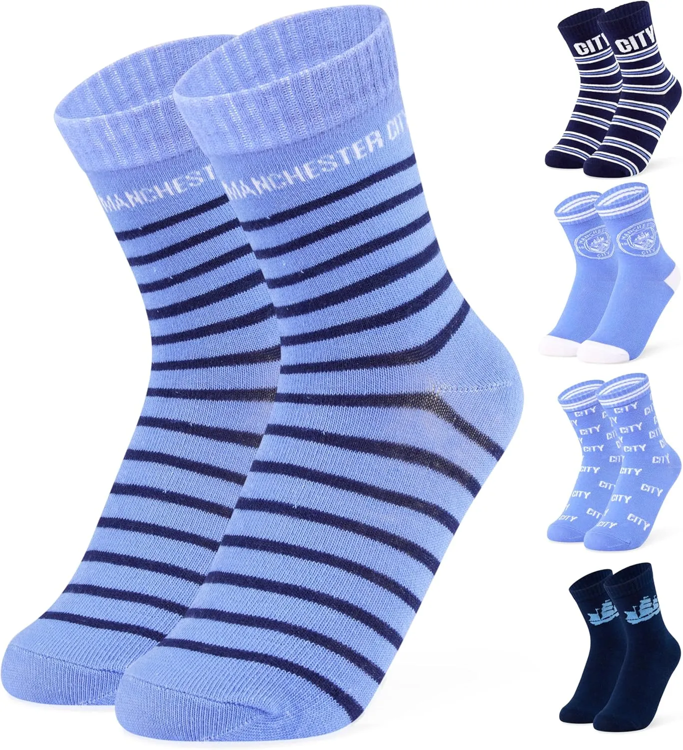 Manchester City FC Boys Socks - Pack of 5 Crew Socks for Teenagers Soft Breathable Size 13-8 Man City Gifts