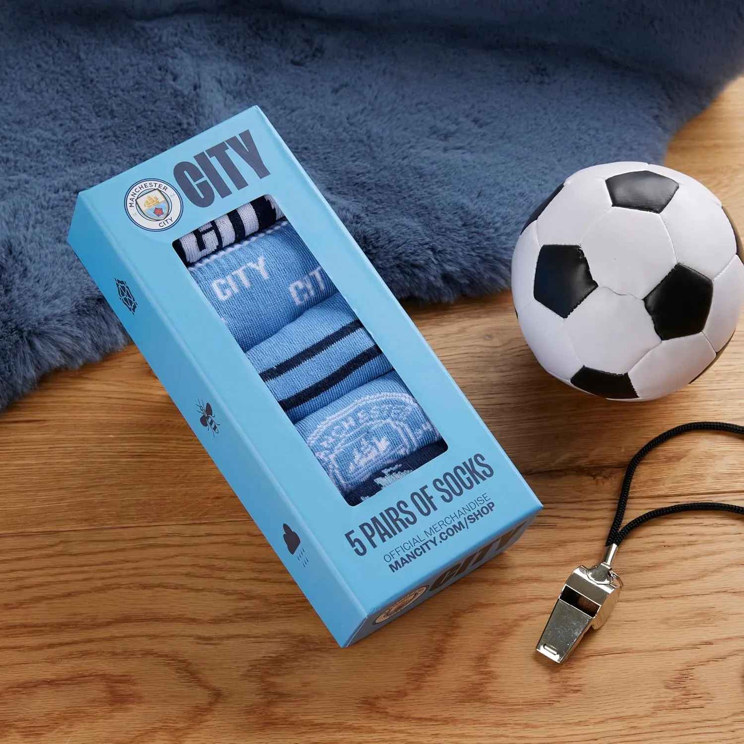 Manchester City FC Boys Socks - Pack of 5 Crew Socks for Teenagers Soft Breathable Size 13-8 Man City Gifts