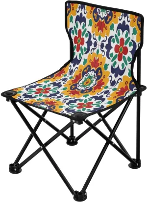 Mandala Flower Pattern Portable Outdoor Folding Chair Anti-Slip Padded Oxford Cloth Stool Camping Chair Small for Beach Hiking Fishing Gardening Quad Camp Chair