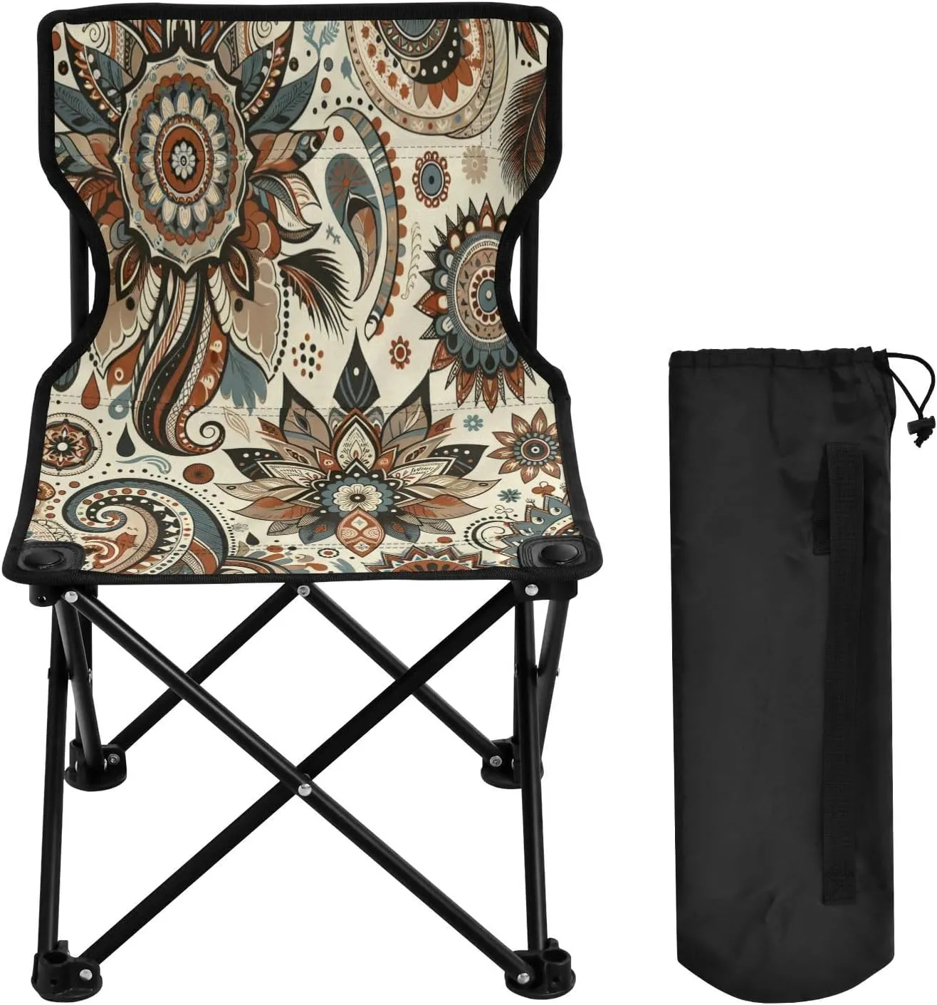 Mandala Flower Texture Portable Outdoor Folding Chair Anti-Slip Padded Oxford Cloth Stool Camping Chair Small for Beach Hiking Fishing Gardening Quad Camp Chair