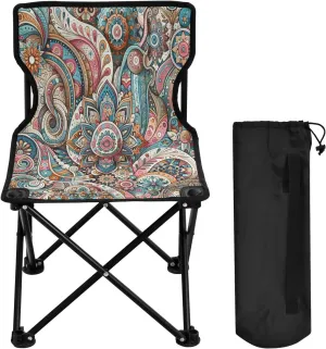 Mandala Flower Texture Portable Outdoor Folding Chair Anti-Slip Padded Oxford Cloth Stool Camping Chair Small for Beach Hiking Fishing Gardening Quad Camp Chair