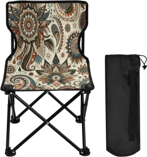 Mandala Flower Texture Portable Outdoor Folding Chair Anti-Slip Padded Oxford Cloth Stool Camping Chair Small for Beach Hiking Fishing Gardening Quad Camp Chair