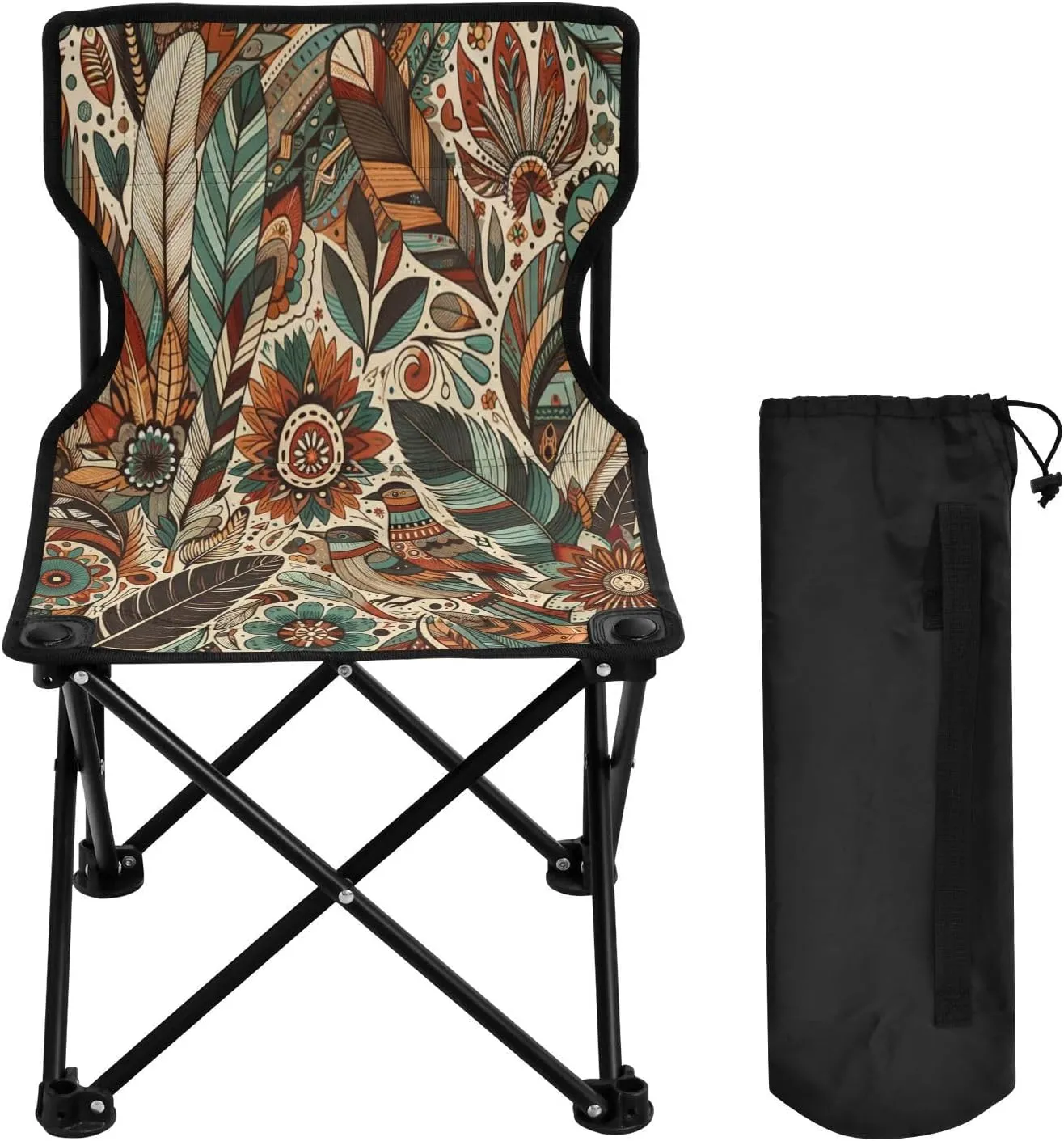 Mandala Pattern Portable Outdoor Folding Chair Anti-Slip Padded Oxford Cloth Stool Camping Chair Small for Beach Hiking Fishing Gardening Quad Camp Chair
