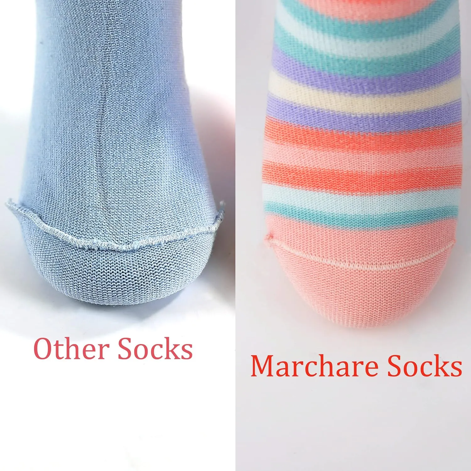Marchare Girls Seamless Crew Cotton Socks Kids Casual Socks School Socks Rainbow Stripes 5 Pack
