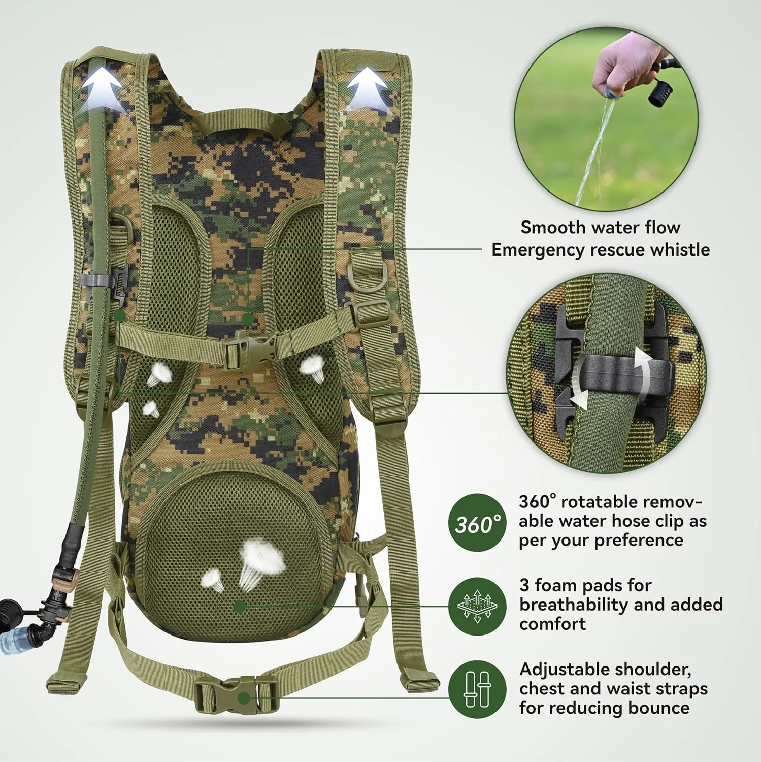 MARCHWAY Tactical Molle Hydration Pack Backpack with 3L TPU Water Bladder, Military Daypack for Cycling, Hiking, Running, Climbing, Hunting, Biking