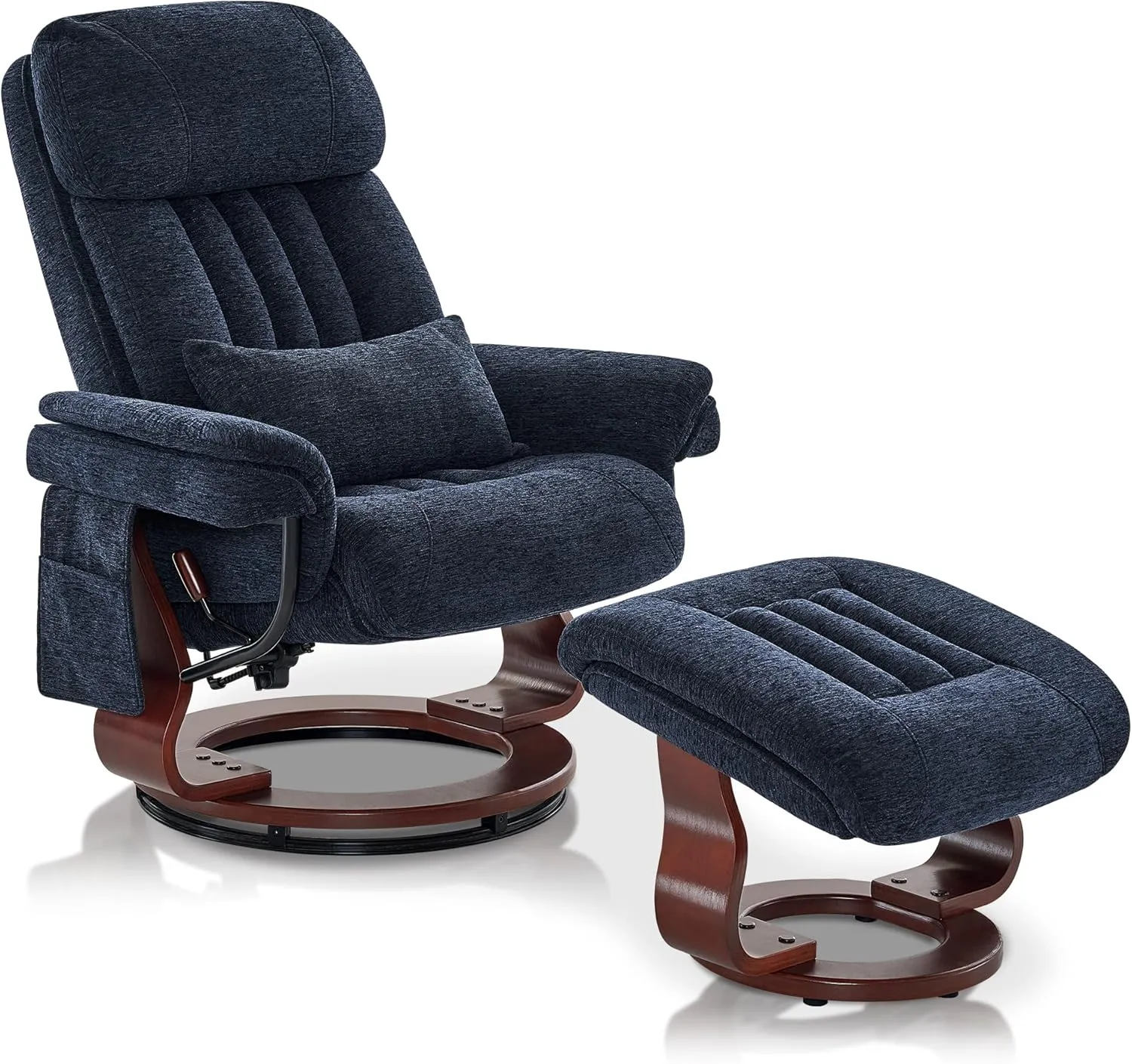 MCombo Swivel Recliner with Ottoman, Chenille Fabric TV Chair with Vibration Massage, Ideal for Small Space, Living Room & Bedroom (Textile, Blue)