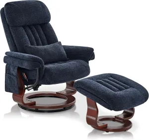 MCombo Swivel Recliner with Ottoman, Chenille Fabric TV Chair with Vibration Massage, Ideal for Small Space, Living Room & Bedroom (Textile, Blue)