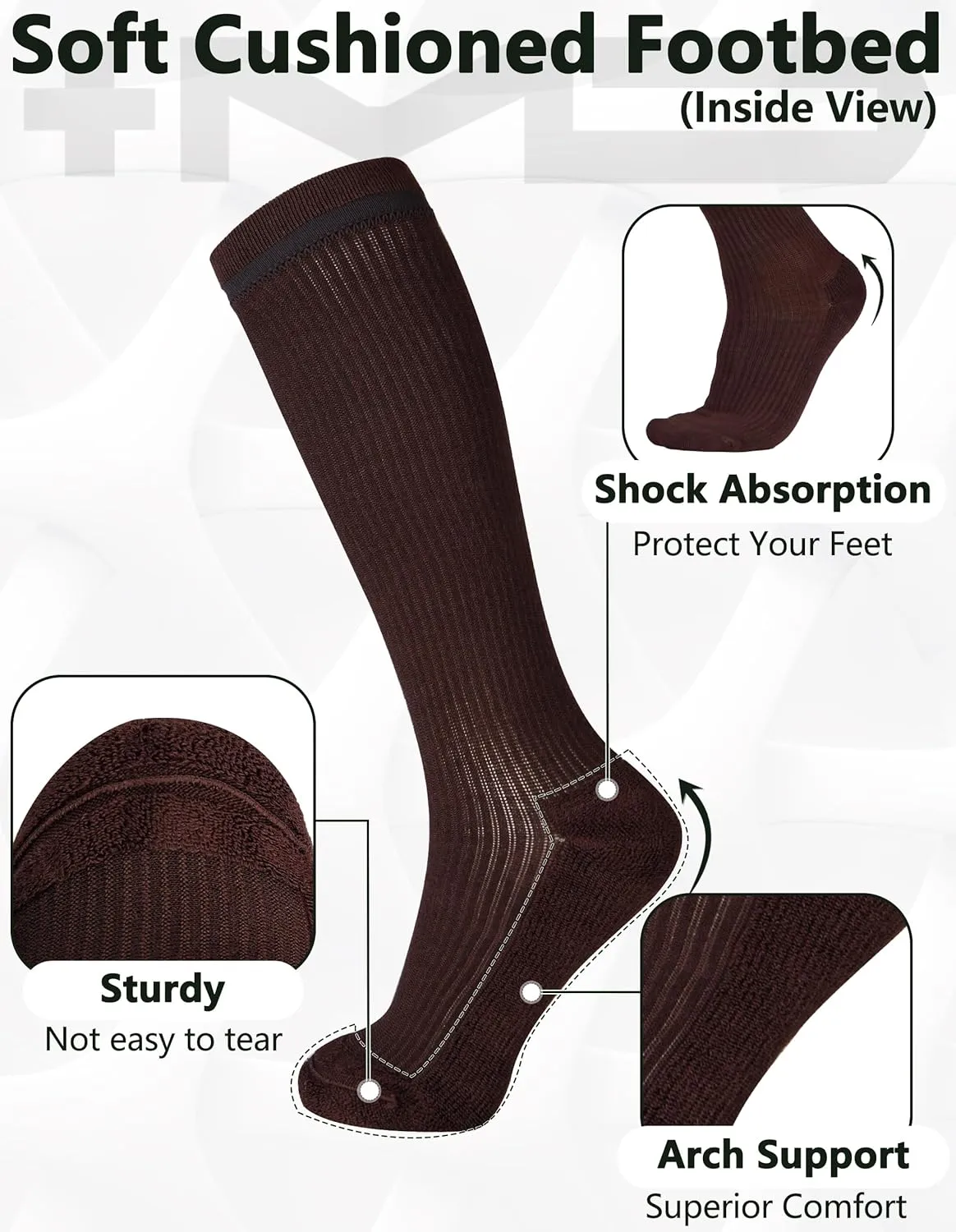  MD Compression Socks for Women Men, Bamboo Viscose,3 Pairs 8-15mmHg Knee High Support Socks for Pregnant Nurses Travel