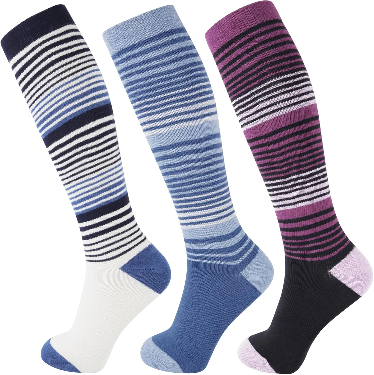  MD Compression Socks for Women Men, Bamboo Viscose,3 Pairs 8-15mmHg Knee High Support Socks for Pregnant Nurses Travel