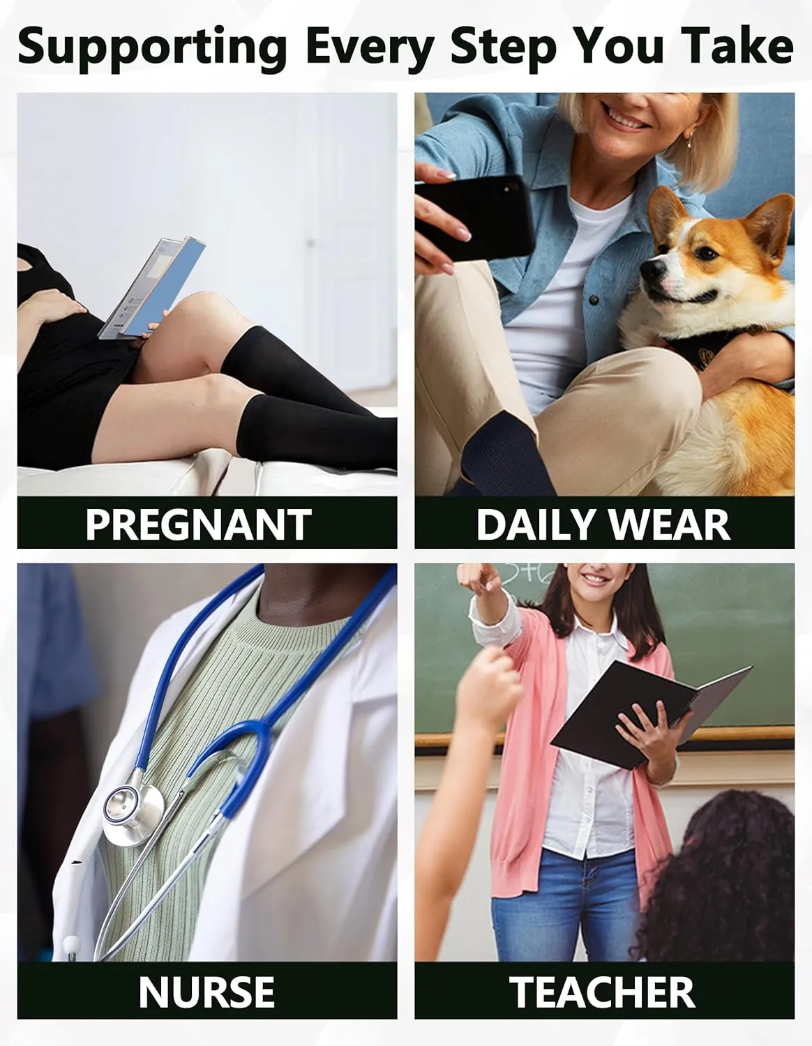  MD Compression Socks for Women Men, Bamboo Viscose,3 Pairs 8-15mmHg Knee High Support Socks for Pregnant Nurses Travel