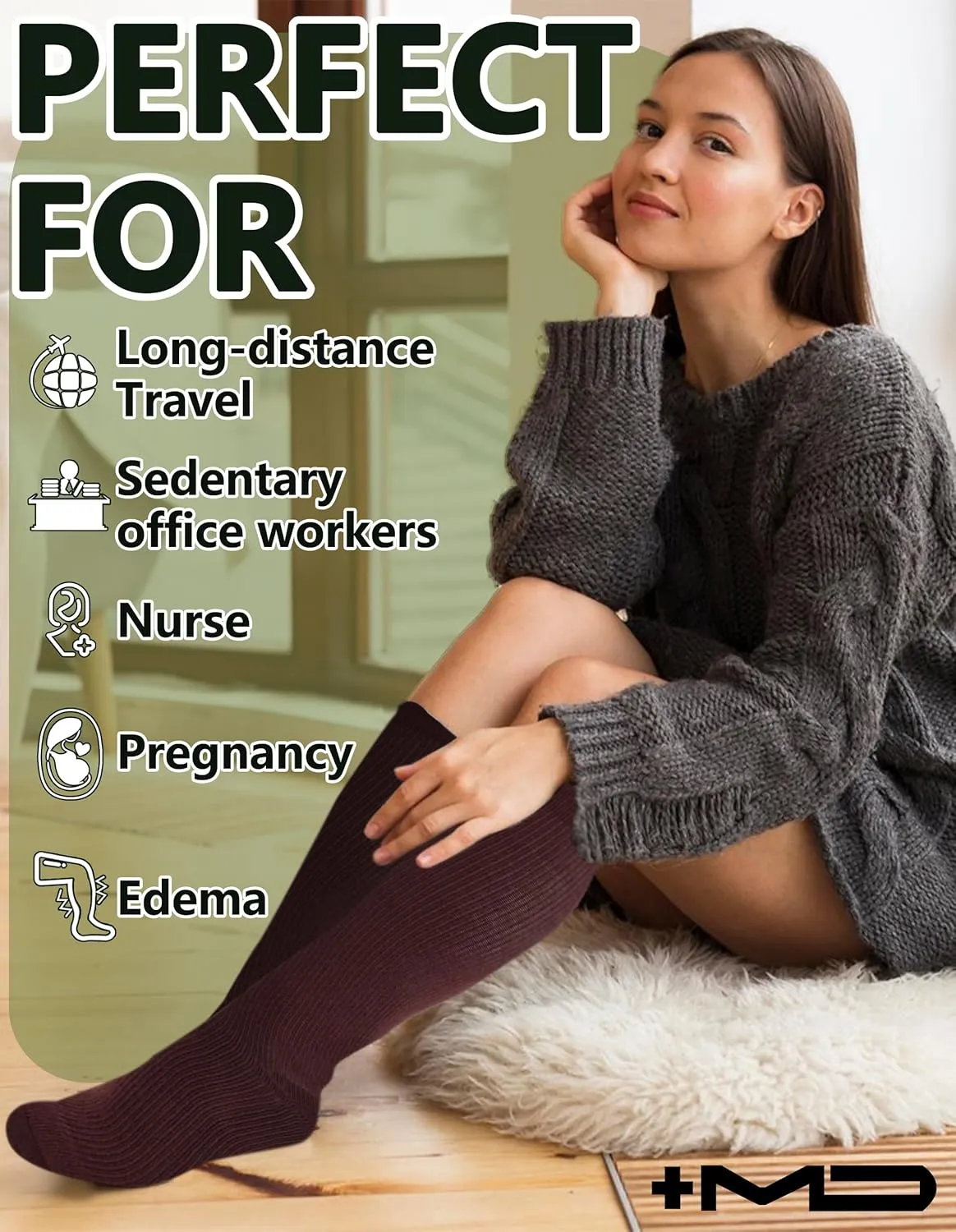  MD Compression Socks for Women Men, Bamboo Viscose,3 Pairs 8-15mmHg Knee High Support Socks for Pregnant Nurses Travel